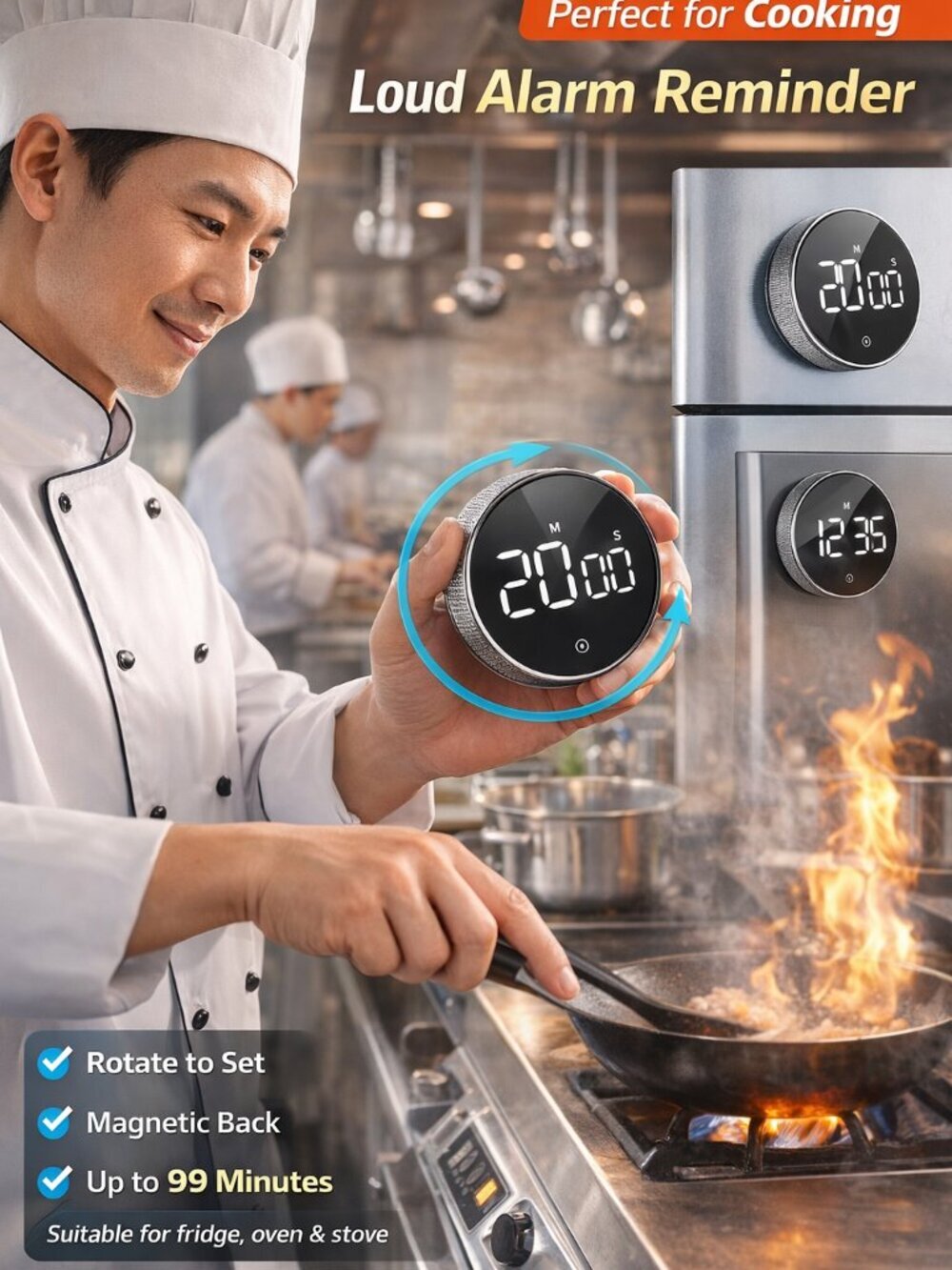 Magnetic Digital Kitchen Timer | Cooking, Study, Shower Countdown Clock - Picture 8 of 8